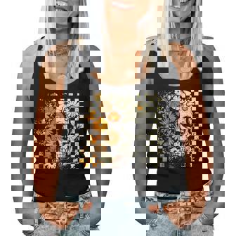 Checkered Boho Floral Skull Halloween Girl Women Women Tank Top - Monsterry