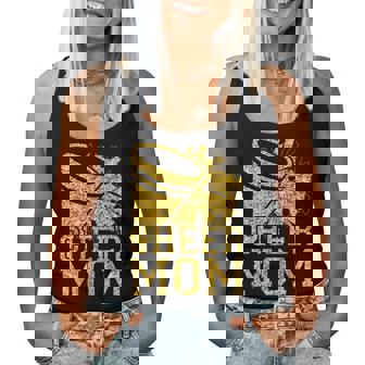 Cheer Mom Biggest Fan Cheerleader Black Yellow Pom Pom Women Tank Top | Seseable CA