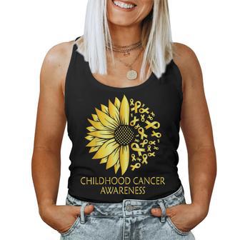 Childhood Cancer Awareness Yellow Sunflower Gold Ribbon Women Tank Top - Thegiftio UK