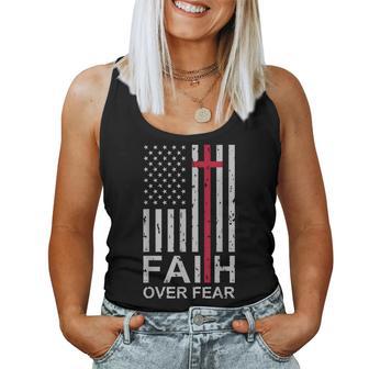 Christian Faith Over Fear Us Usa American Flag Religious Women Tank Top - Thegiftio UK
