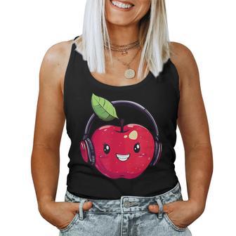 Cool Red Apple With Headphones For Boys And Girls Women Tank Top - Monsterry