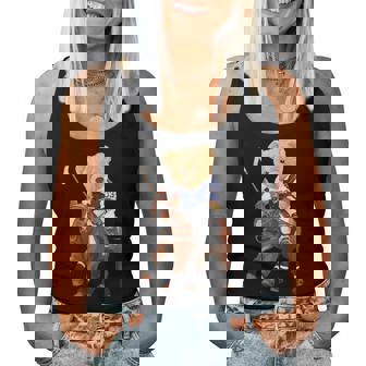 Cool Teddy Bear Playing Horse Polo Game Illustration Graphic レディースタンクトップ - Kawaiitshirt