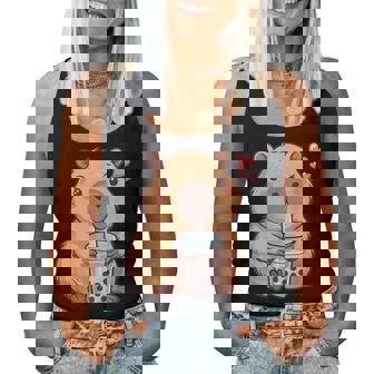 Cute Capybara Kawaii Anime Drinking Bubble Tea Lover Girls Women Tank Top | Seseable CA