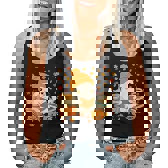 Cute Ghost Reading Book Lovers Autumn Fall Halloween Ghost Women Tank Top - Thegiftio