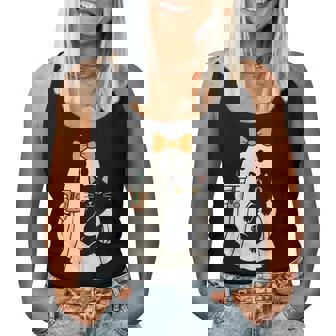 Cute Halloween Cat Ghost Drinking Coffee Ghost Girls Women Tank Top - Thegiftio