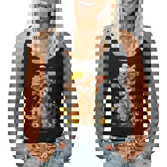 Cute Highland Cow Scottish Hairy Cattle Floral Women Tank Top - Seseable