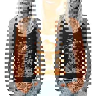 Cute Scarecrow Pumpkin Thanksgiving Halloween Hello Fall Women Tank Top - Thegiftio