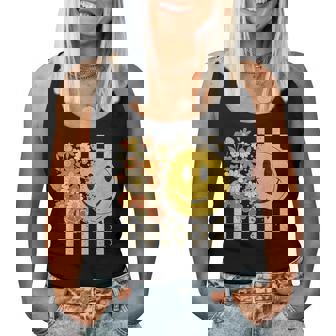 Cute Smile Face Flower Happy Face Flowers Checkered Girls Women Tank Top - Thegiftio