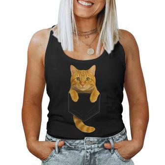 Cute Tabby Cat Pocket Cat Mom Cat Dad Cat Lover Women Tank Top - Thegiftio