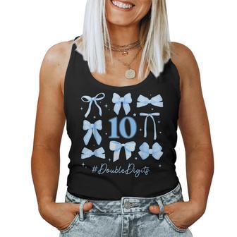 Double Digits Birthday Girl 10Th Birthday Coquette Bow Blue Women Tank Top - Thegiftio UK