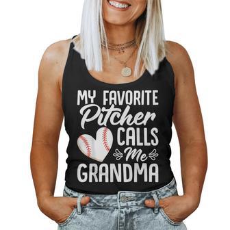 My Favorite Pitcher Calls Me Grandma Baseball Grandmother Women Tank Top - Thegiftio UK