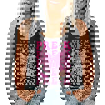 First Day Of Pre-K Girls Coquette Bow Back To School Prek Women Tank Top | Mazezy