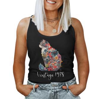 Flor Floralintage De 1978 Amante De Los Gatos Feliz 46 Cumpleaños Camiseta sin mangas para mujer - Regaloses
