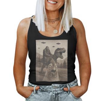 Chicken Chicken Selfie Bigfoot Riding T Rex Women Tank Top - Thegiftio UK