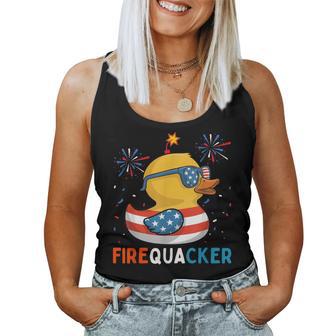 Duck Firequacker American Flag Patriotic 4Th Of July Women Tank Top - Thegiftio UK
