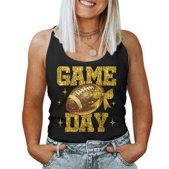 Game Day Football Bow Cheer Mom Girl Yellow Gold Team Spirit Women Tank Top - Thegiftio