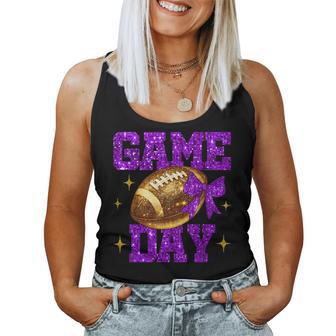 Game Day Football Bow Cheer Mom Purple & Gold Team Spirit Women Tank Top - Thegiftio