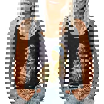 Girl With A Pearl Earring And A Cat 名画パロディ アート猫 レディースタンクトップ - Kawaiitshirt