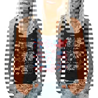 Girls Usa Flag Fireworks Bows Patriotic 4Th Of July Coquette Women Tank Top | Mazezy