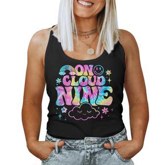 Groovy On Cloud Nine 9 Year Old 9Th Birthday Girl Tie Dye Women Tank Top - Thegiftio UK