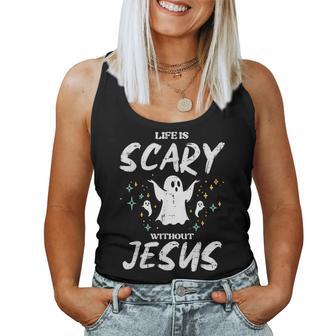 Halloween Life Scary Without Jesus Christian Costume Women Women Tank Top - Thegiftio UK