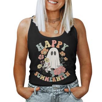 Happy Summerween Halloween Summer Floral Ghost Women Tank Top - Thegiftio UK