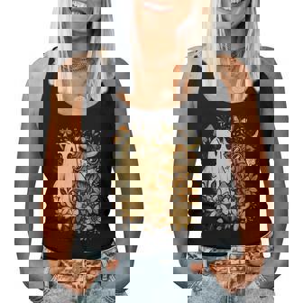 Highland Cow & Ghost Retro Autumn Floral Aesthetic Women Tank Top - Thegiftio