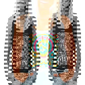 Hippie Groovy Tie Dye Peace Sign Hippie Women Tank Top - Monsterry