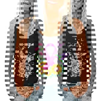 Hummingbird Sunflower Pink Ribbon Breast Cancer Awareness Women Tank Top - Thegiftio