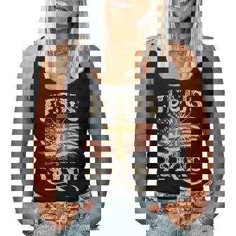 Jesus Is King Christian Cross Usa American Flag Religious Women Tank Top | Mazezy