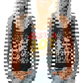 Just A Boy Who Loves His Mama Mother's Day Groovy Style Women Tank Top | Mazezy