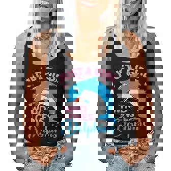 Just A Girl Who Loves Dolphins Summer Cute Girl Dolphin Women Tank Top - Seseable