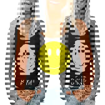 Be Kind かわいい イエロー スマイル フェイス シャツ スマイル フェイス ハピネス レディースタンクトップ - Kawaiitshirt