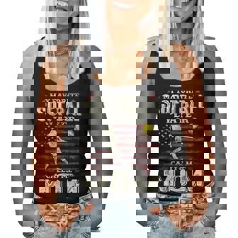 My Favorite Softball Player Calls Me Mom Us Flag Women Tank Top - Monsterry