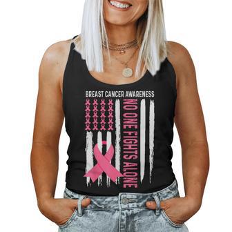 In October We Wear Pink American Flag Ribbon Support Women Women Tank Top - Thegiftio UK