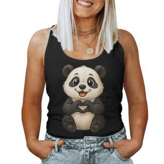Panda With Heart Sweet Panda Bear With A Heart Symbol Women Tank Top - Monsterry