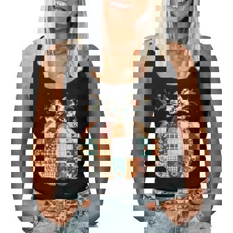 Patchwork Quilt Floral Pumpkin Coquette Bow Fall Halloween Women Tank Top - Monsterry