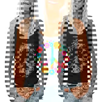 Peace Love Flower Power レトロ ヒッピー コスチューム タイダイ 60年代 70年代 レディースタンクトップ - Kawaiitshirt