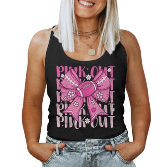 Pink Out Breast Cancer Football Coquette Bow Mom Girls Women Women Tank Top - Thegiftio