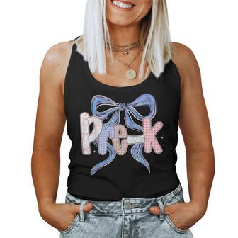 Pre-K Preppy Floral Coquette Bow Girly Back To School Women Tank Top - Thegiftio UK