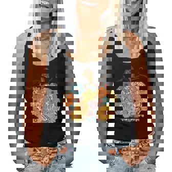 Pumpkin Floral Autumn Fall Season Wildflower Thanksgiving Women Tank Top | Mazezy