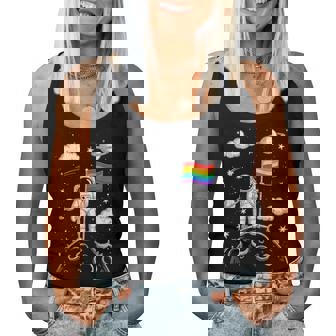 Rainbow Flag Space Lgbtq Gay Pride Astronaut Moon Women Women Tank Top - Monsterry