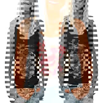 Redpider Lily の 彼岸花 または ヒガンバナ と 日本の天狗の面 の グラフィック レディースタンクトップ - Kawaiitshirt