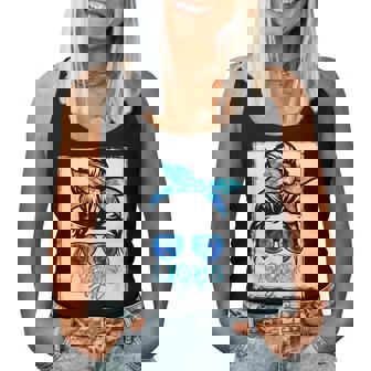 Retro Lions Girl Messy Bun Sports Team Matching Outfit Women Tank Top - Thegiftio