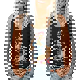 Retro Patriotic Pin-Upintage Usa Flag American Beauty Girl レディースタンクトップ - Kawaiitshirt