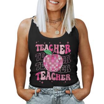Retro Pink Disco Ball Apple Teacher Colorful Back To School Women Tank Top - Thegiftio