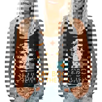 Say Boo To The Flu Nurse Halloween Vaccine Ghost Crew Women Tank Top - Monsterry