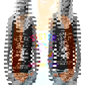 Sister Of The Birthday Girl Family Matching Dabbing Unicorn Women Tank Top | Mazezy