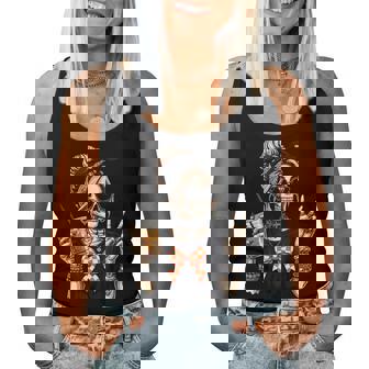 Skeleton Girl Drinking Coffee Peace Sign Graphic For Women Women Tank Top - Monsterry