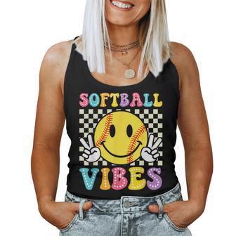 Softball Vibes Softball Retro Groovy Game Day Girls Women Women Tank Top - Thegiftio UK